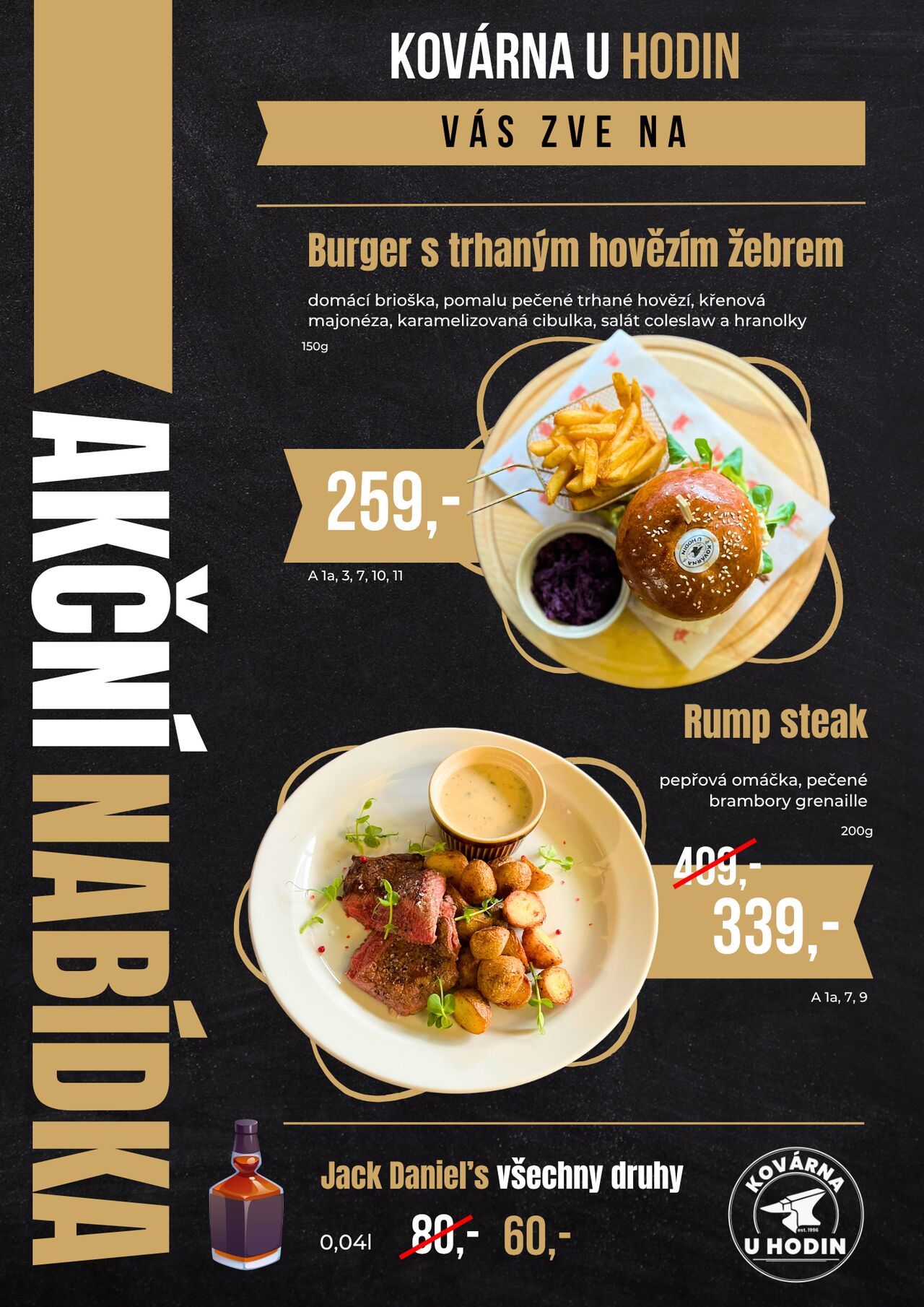 🥩 Akční nabídka v Kovárně U Hodin 🥃