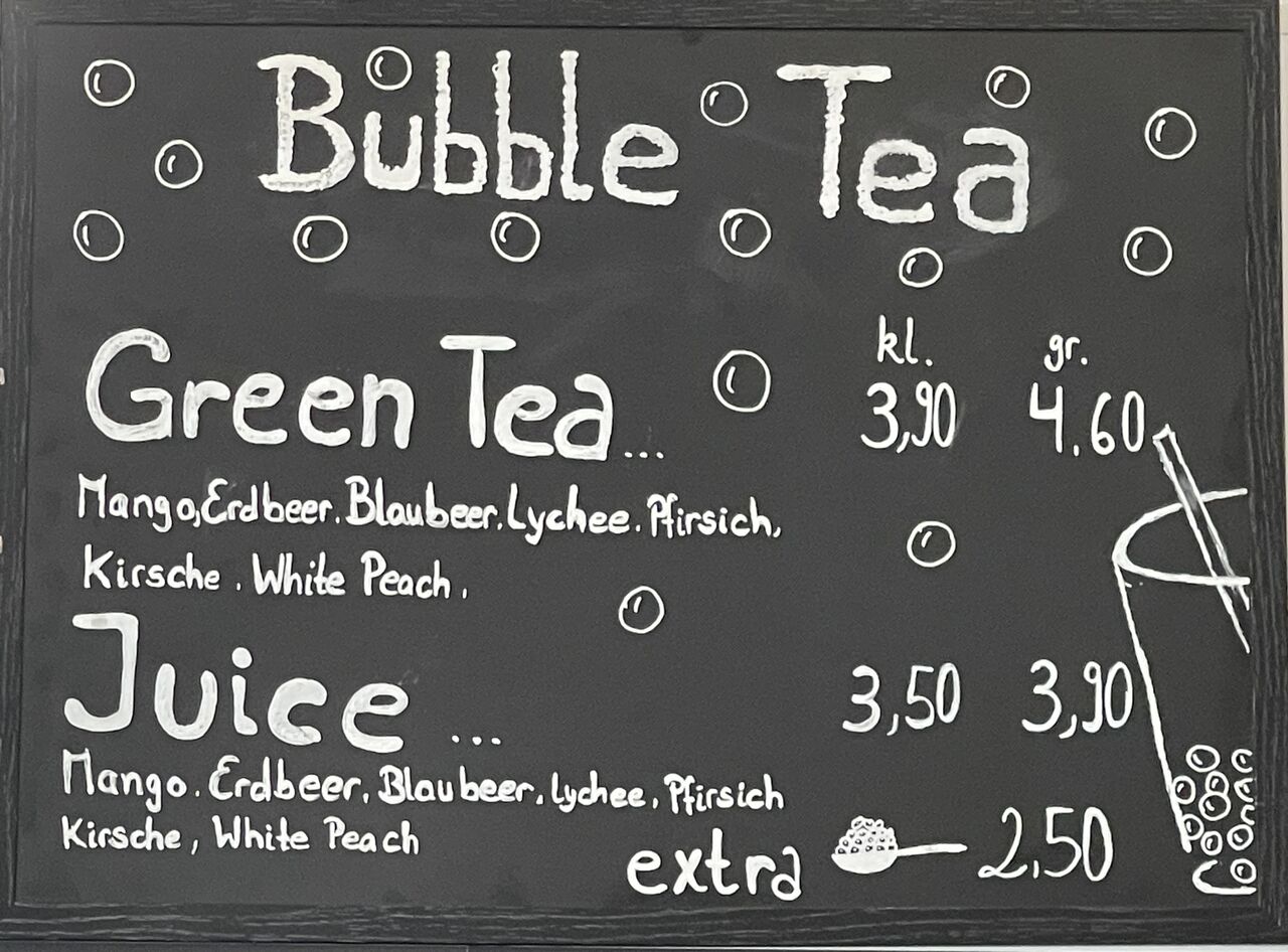 Menu bubble tea