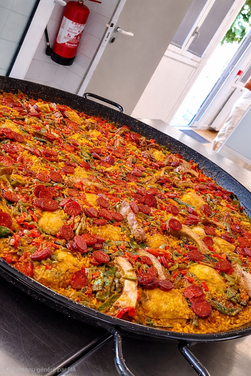 Paella Viande composée avec poulet, ribs, chorizo, haricots plats......