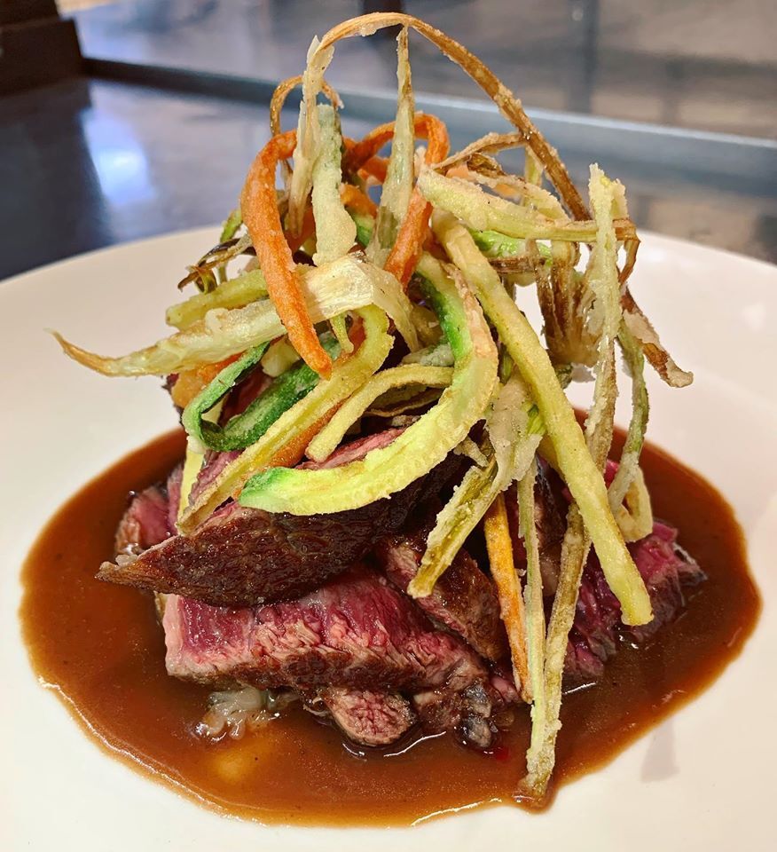 Cube Roll di ᴡᴀɢʏᴜ, riduzione al porto, verdurine in tempura