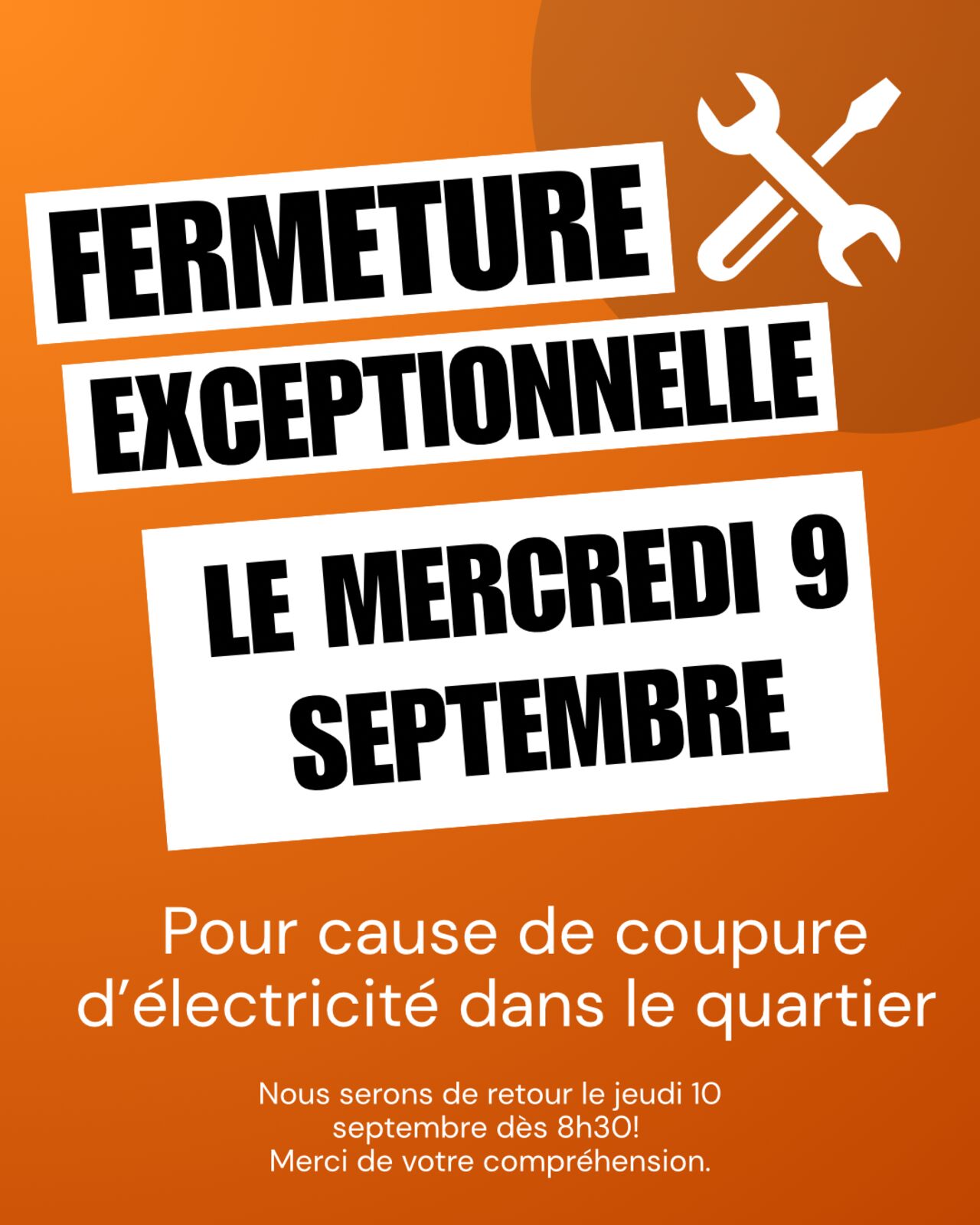 FERMETURE EXCEPTIONNELLE