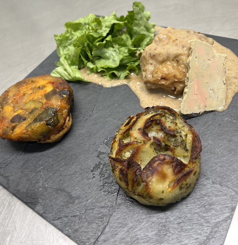Fondant de Volaille farce cèpes et foie gras