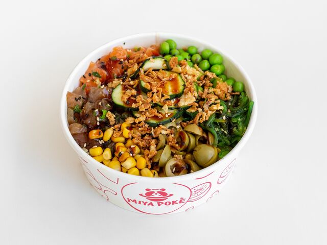 Pokè large
2 proteina
5 condimenti
Salse e topping