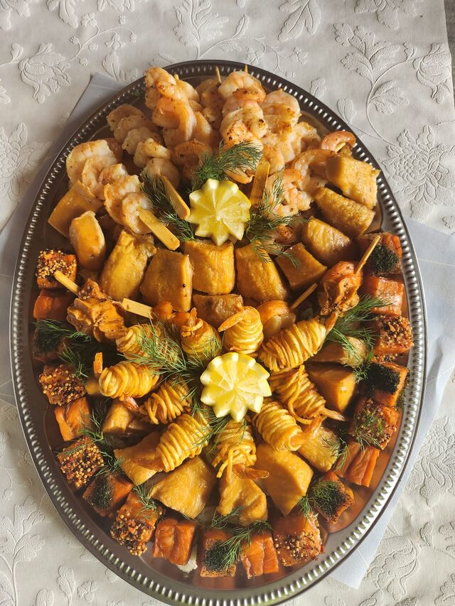 Räucherfisch und Garnelen