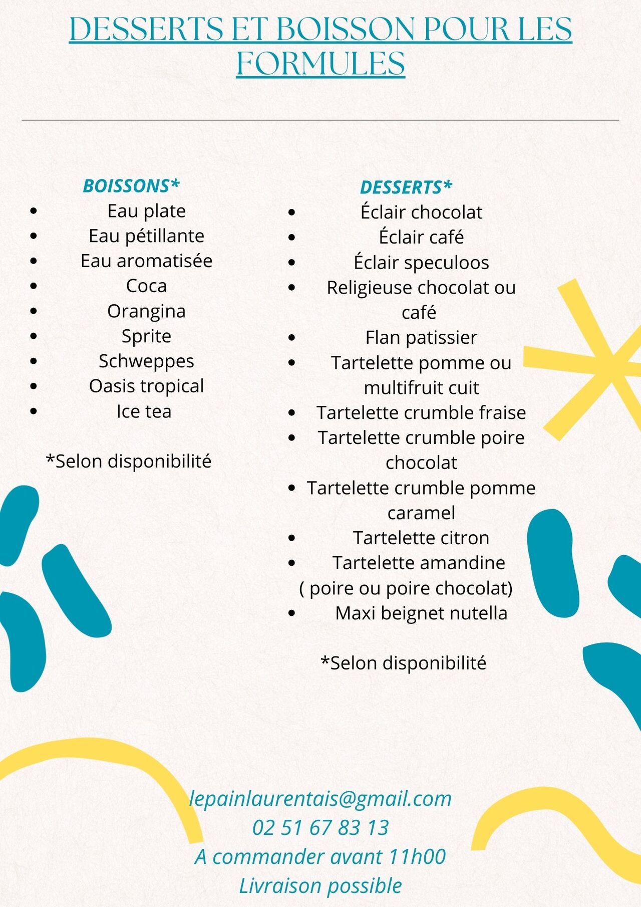 Les boissons et desserts