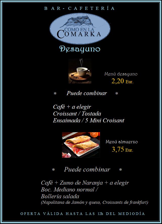 MENÚ DESAYUNO Y ALMUERZO 