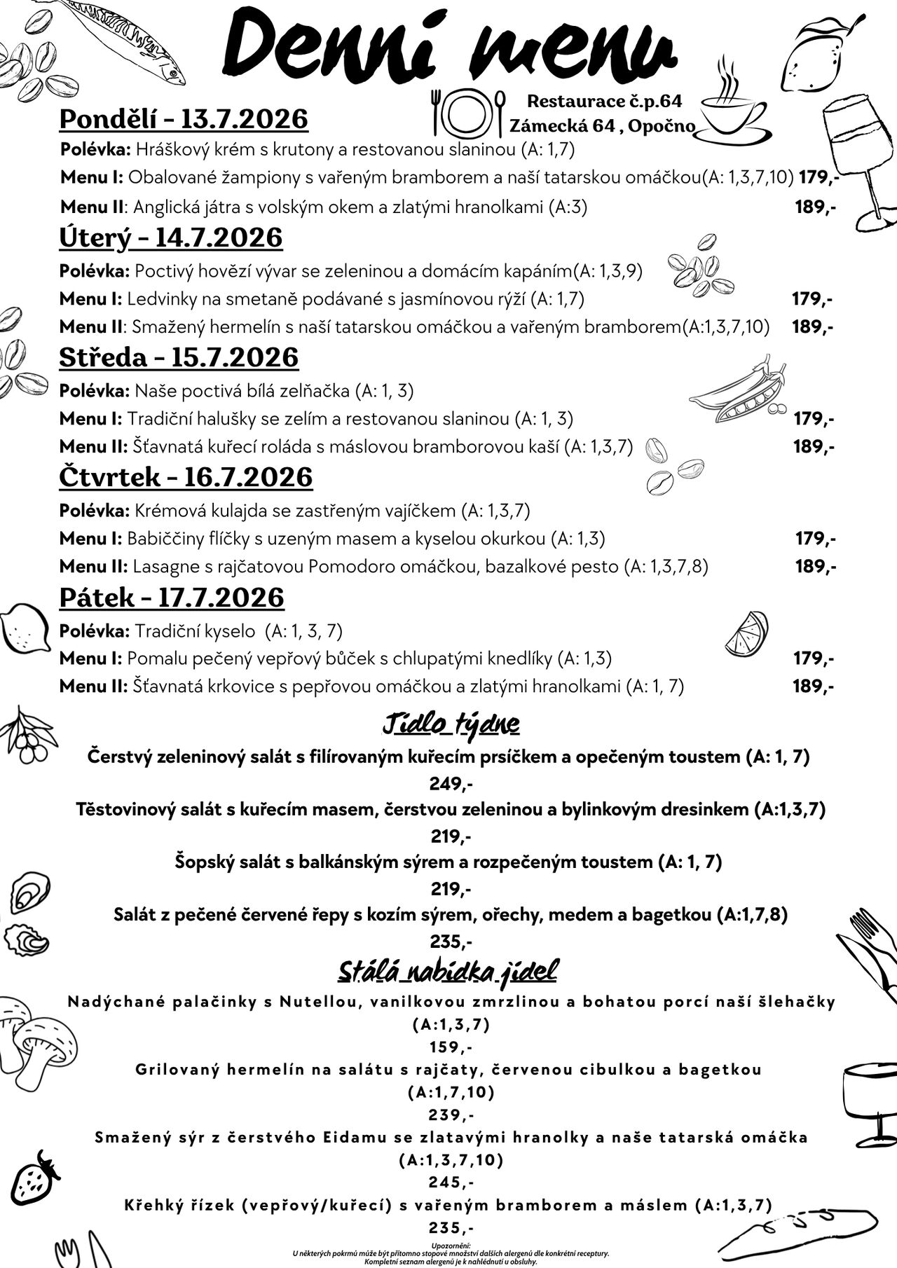 🍽️ Týdenní menu | 13. 7. – 17. 7.