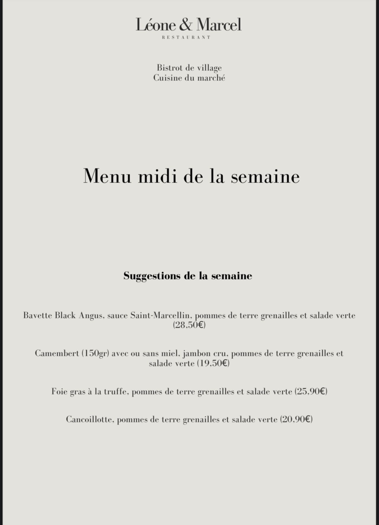 SUGGESTIONS DU 12 AU 16 JANVIER MIDI