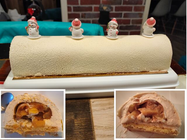 Bûche façon tatin vanille ou caramel (bavaroise à la vanille ou chantilly au caramel et insert pommes caramélisées)