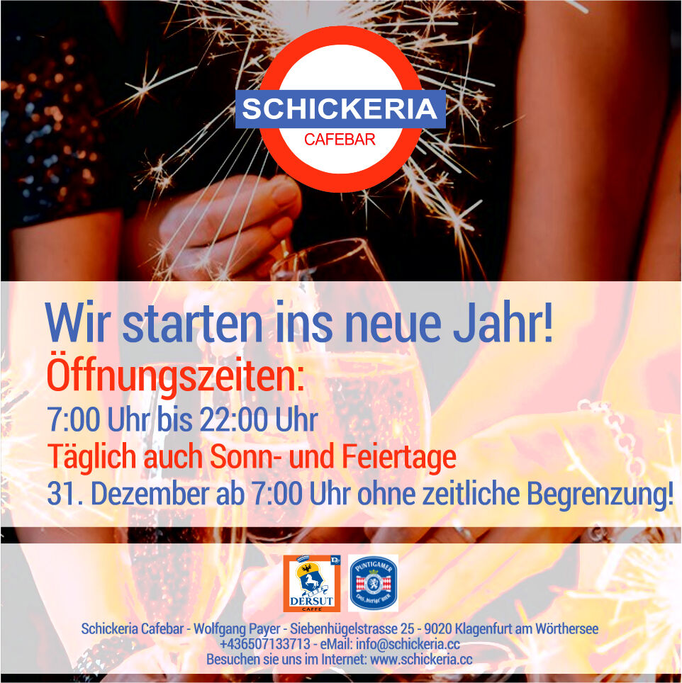 🔴 Wir starten ins neue Jahr! Öffnungszeiten:
Täglich auch Sonn- und Feiertage: 7:00 Uhr bis 22:00 Uhr
31. Dezember ab 7:00 Uhr