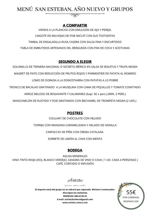 MENÚ GRUPO SAN ESTEBAN , AÑO NUEVO Y GRUPOS 