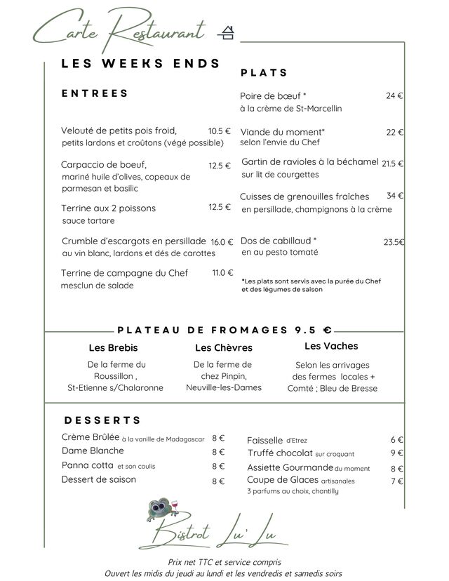 CARTE SOIRS ET WEEK END