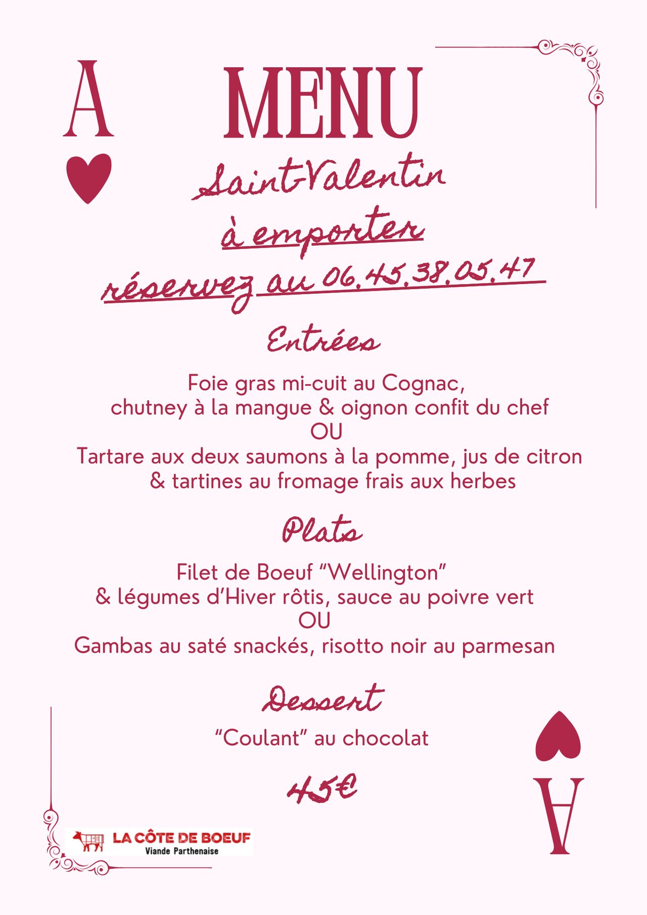 Menu Saint-Valentin à Emporter