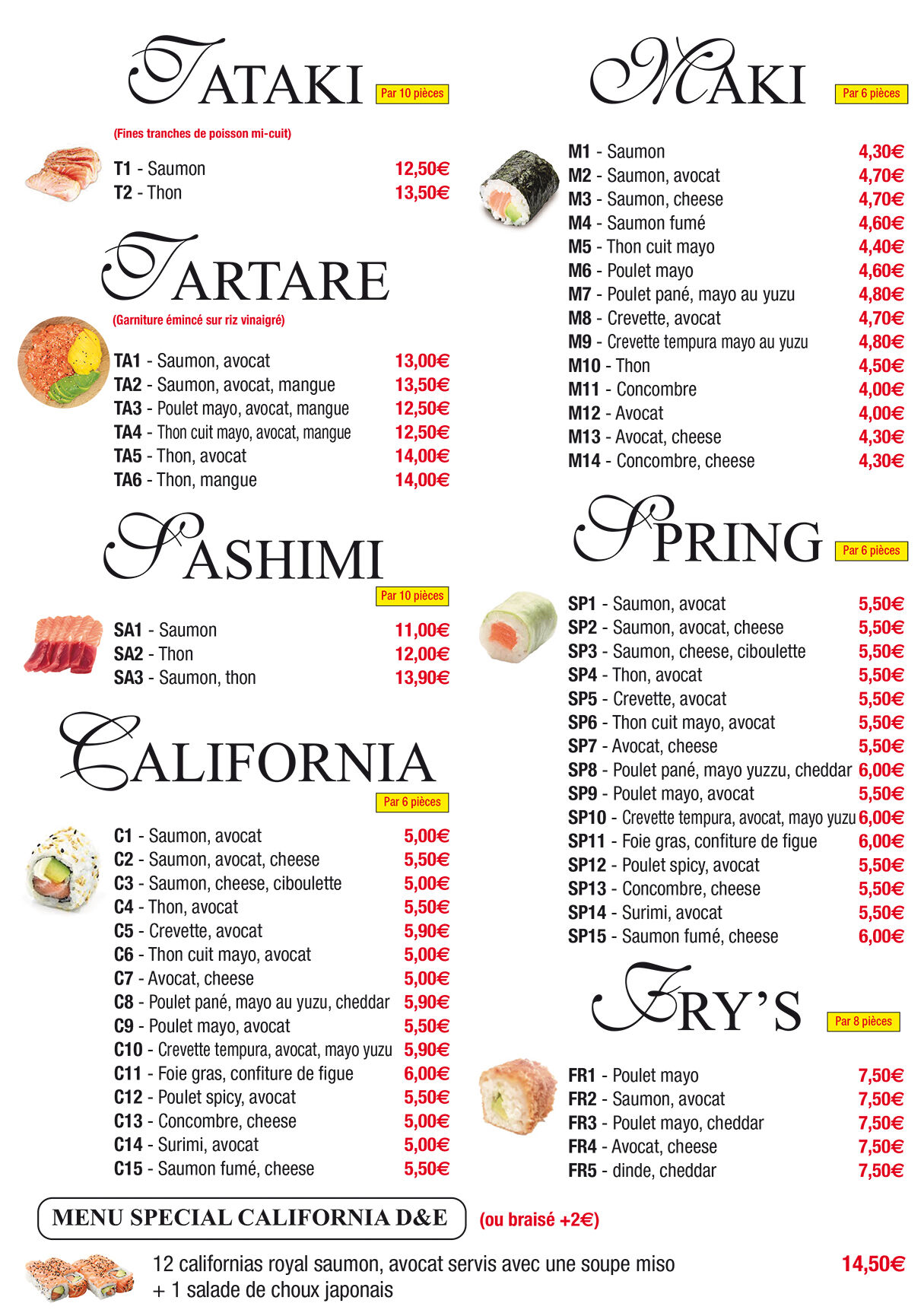 Menu sushi