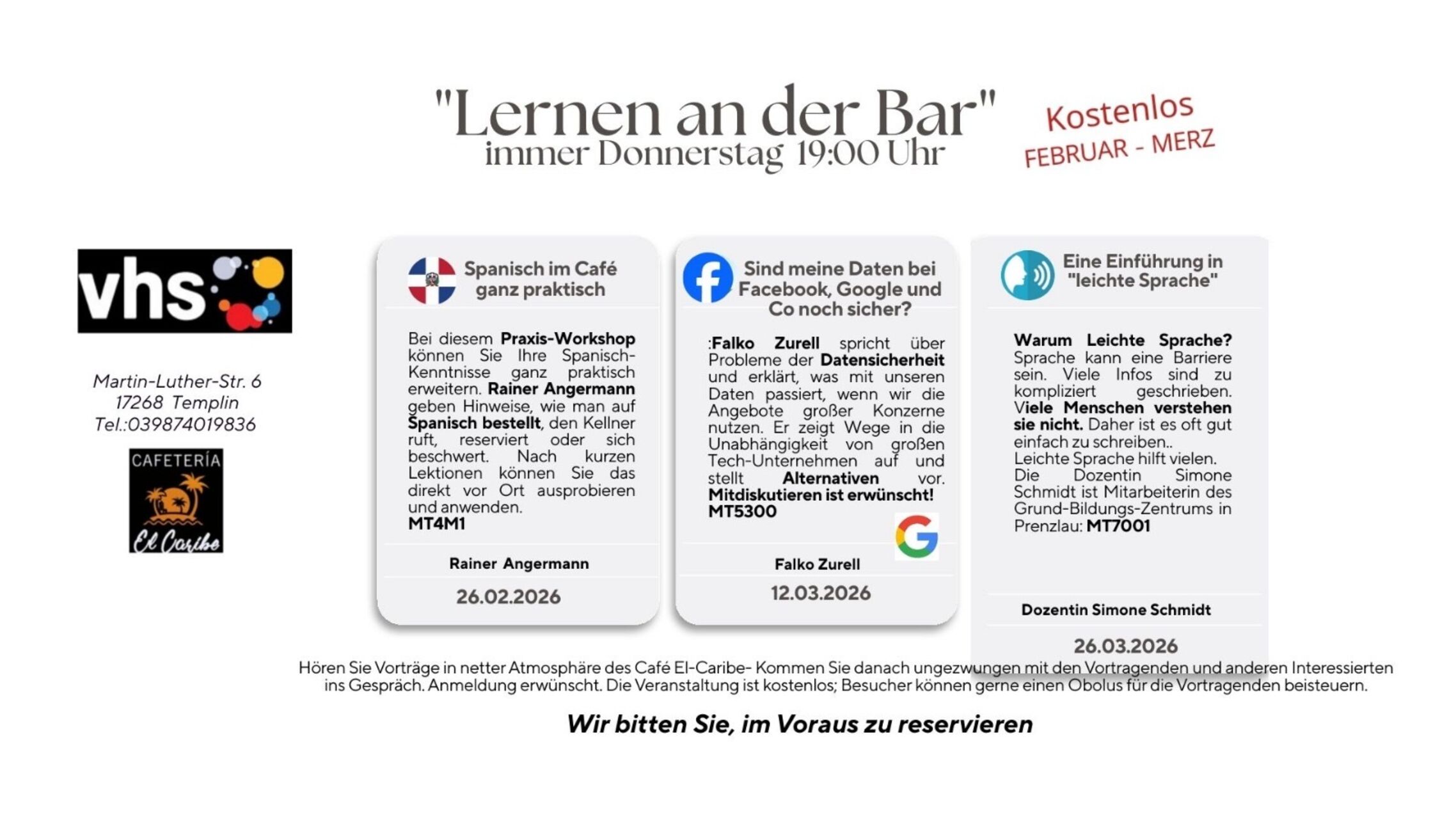 Lernen an der Bar Februar-März