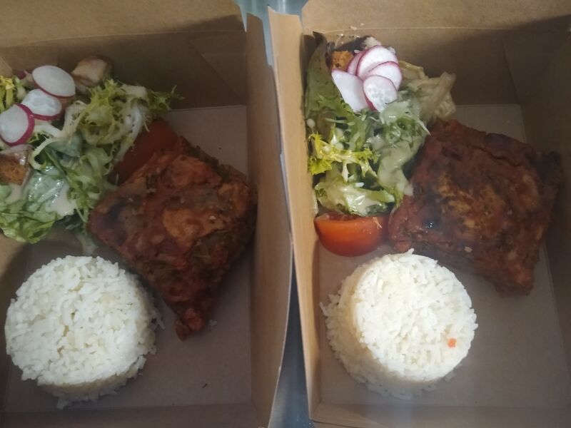 Chou farci, riz basmati salade