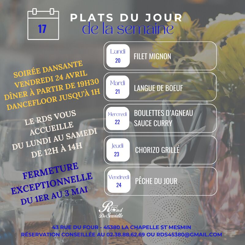 PLAT DU JOUR DE LA SEMAINE