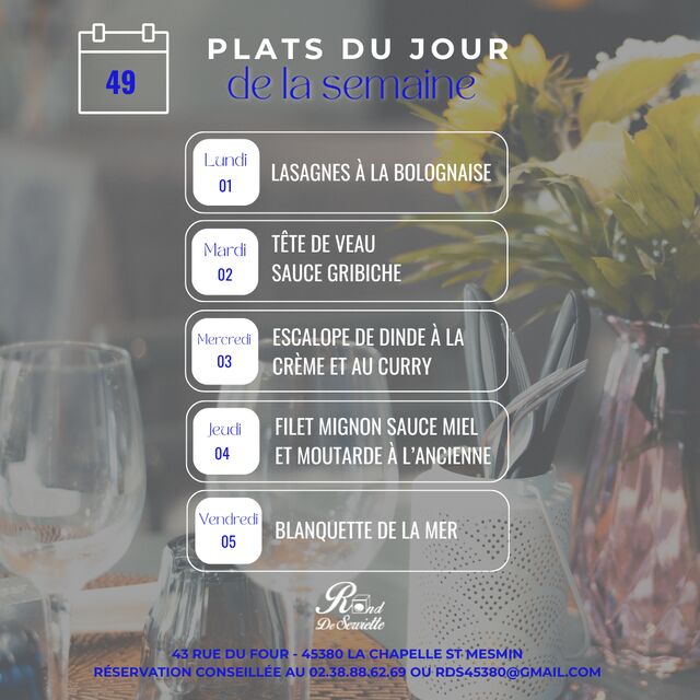 PLAT DU JOUR DE LA SEMAINE