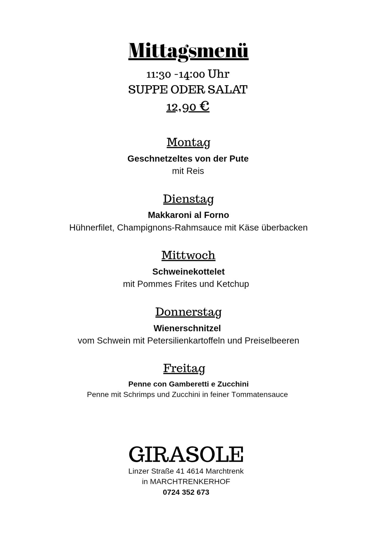 🍽️ Unser Mittagsmenü vom 24.– 28. November 🤩 Frisch gekocht, lecker & mit viel Liebe gemacht 😋