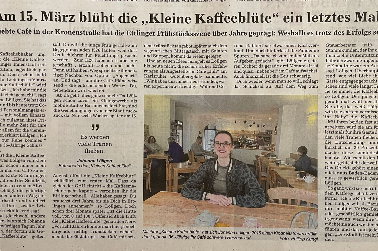 Schließung des Cafés ab 16.03.2024