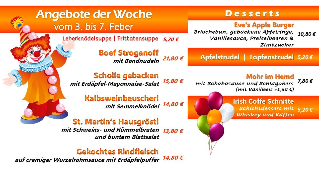 Zusätzliche Speisenangebote der Woche