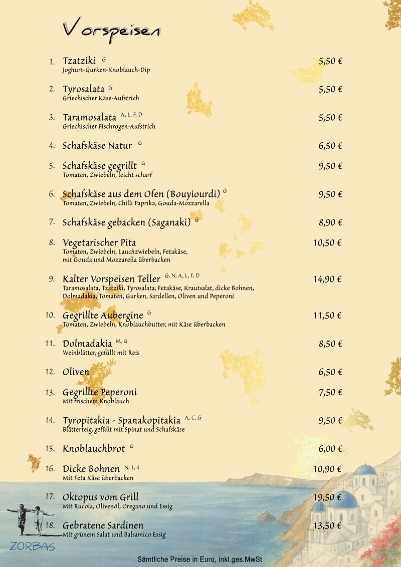 Speisekarte 1/7 Vorspeisen