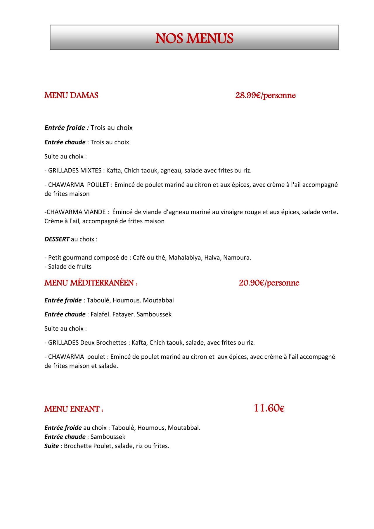 NOS MENUS