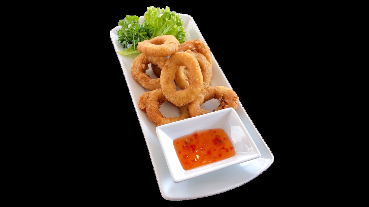 Gebackene Tintenfischringe mit sweethot sauce