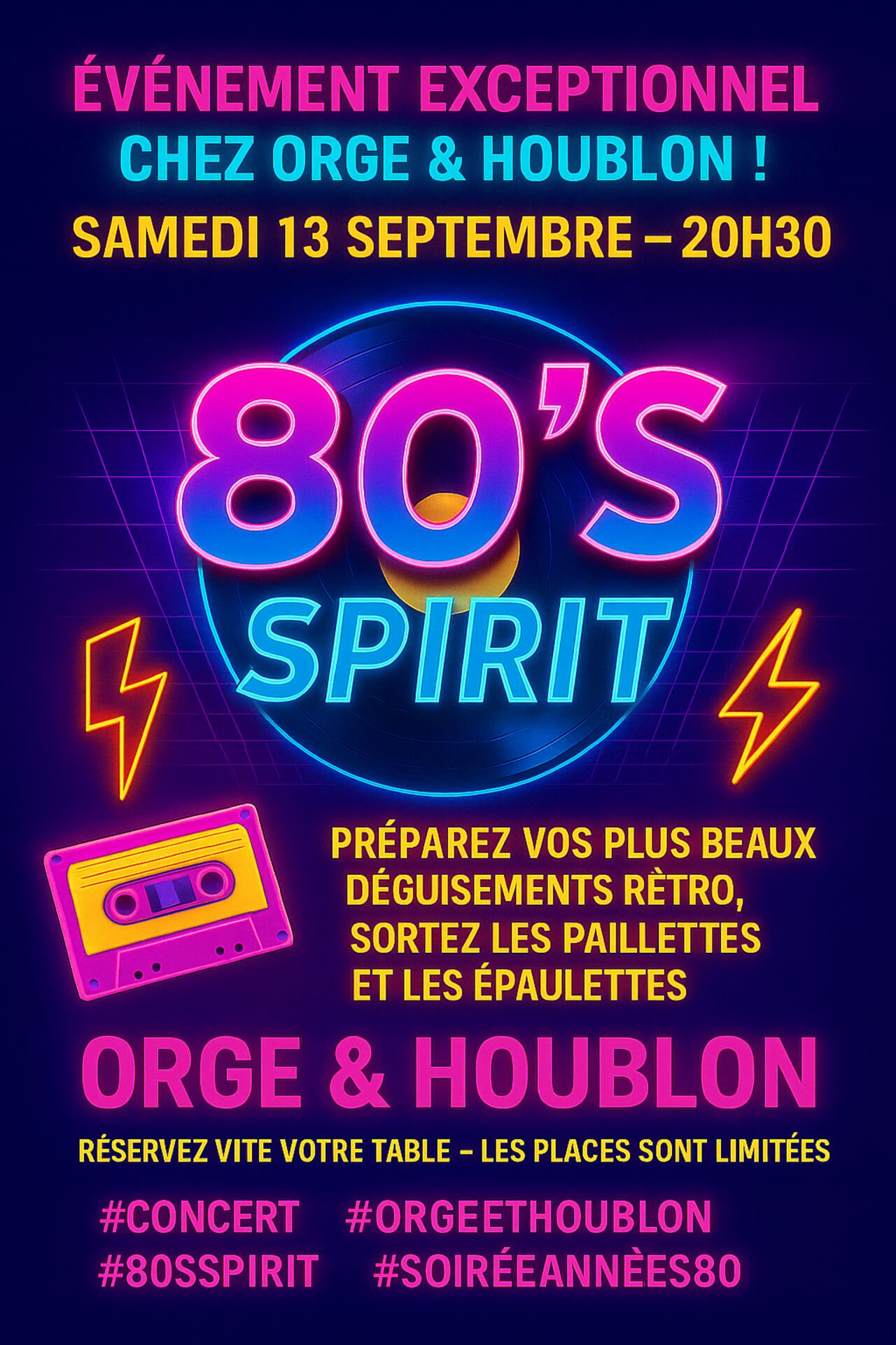 Concert des 80's spirit samedi 13 septembre - soirée années 80