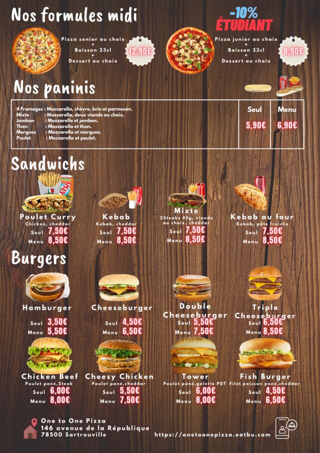 Nos menus sandwichs et burgers