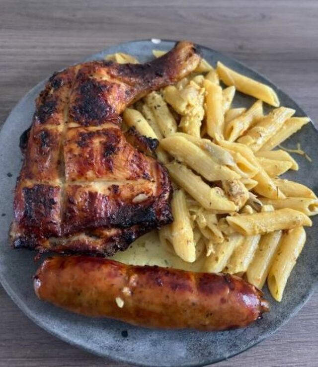 saucisse cuisse poulet pates