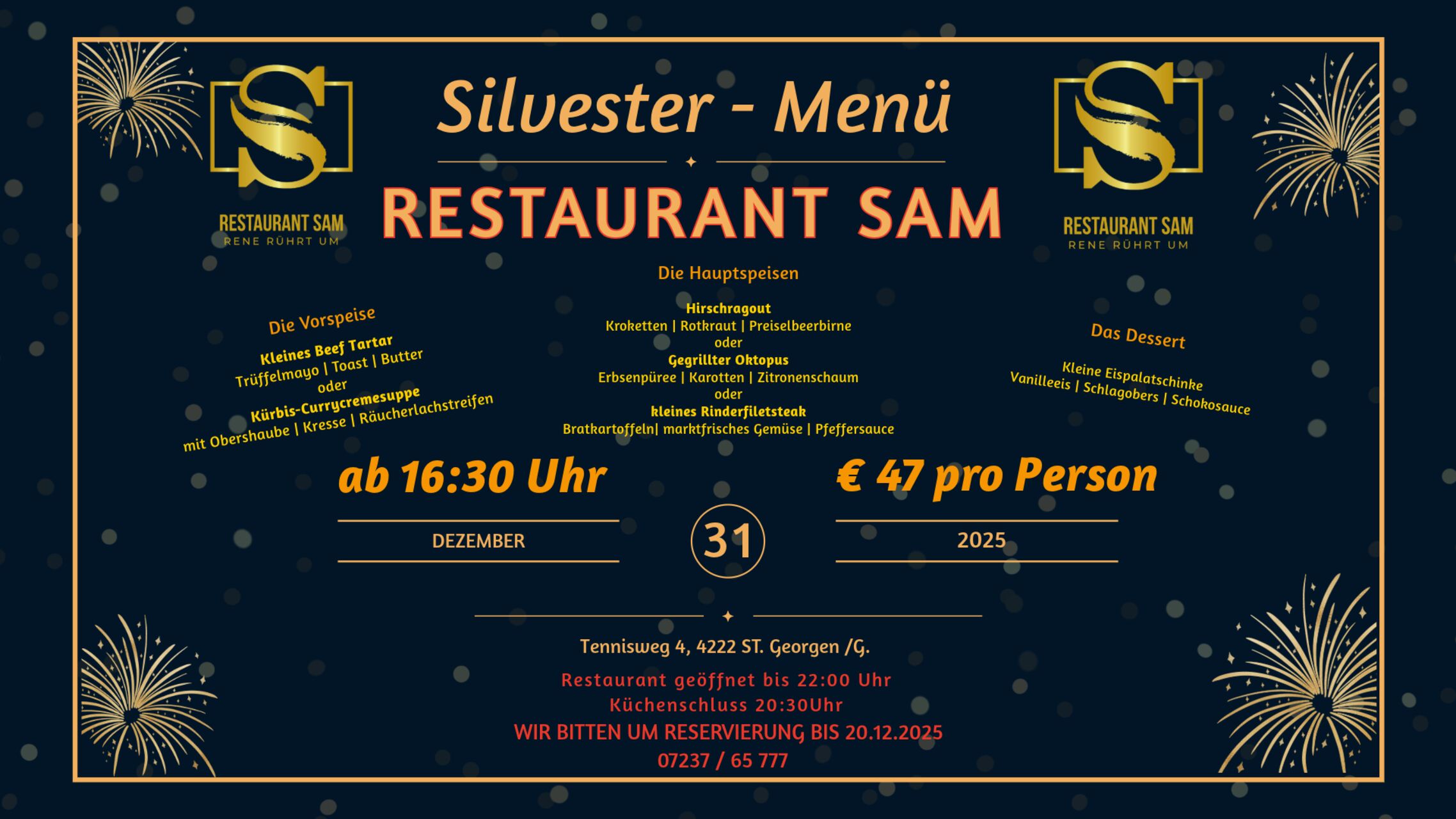 Silvestermenü 3 Gänge 2025