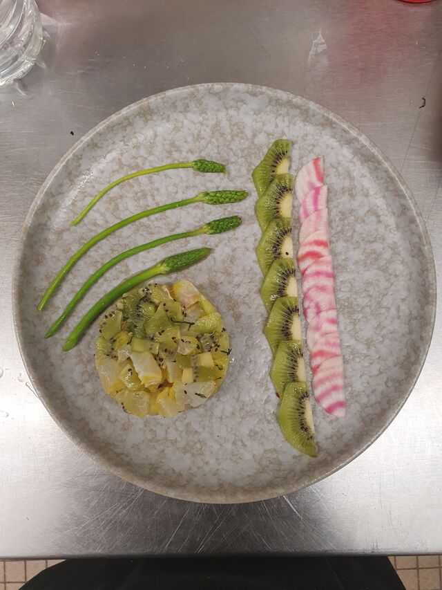 Gravelax de cabillaud au kiwi,