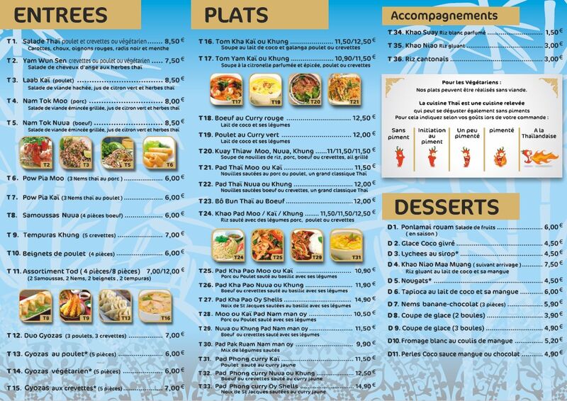 Carte Thaï Vente à emporter
Restaurant Thaïlandais Landerneau