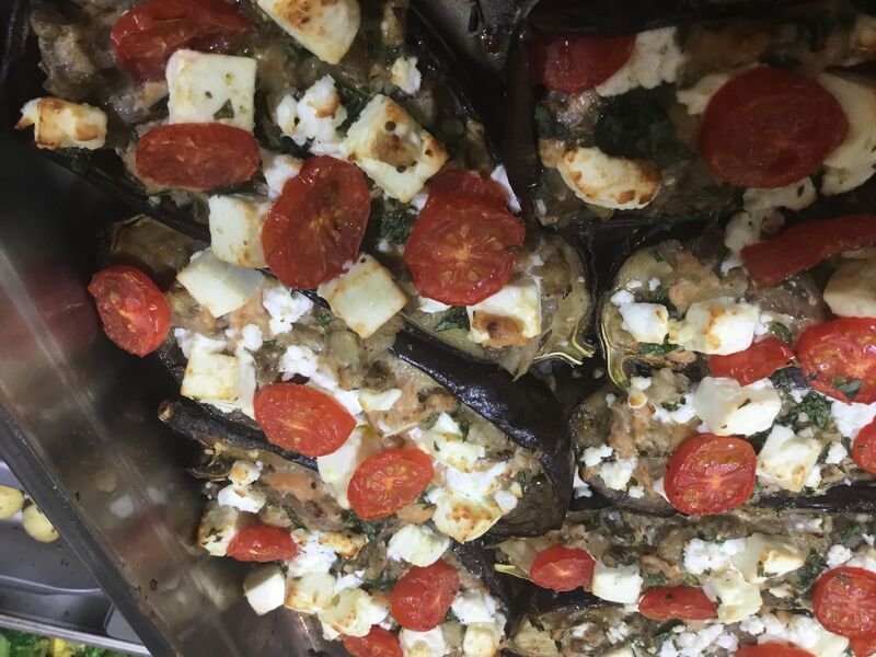 Aubergine met kippengehakt en fetta