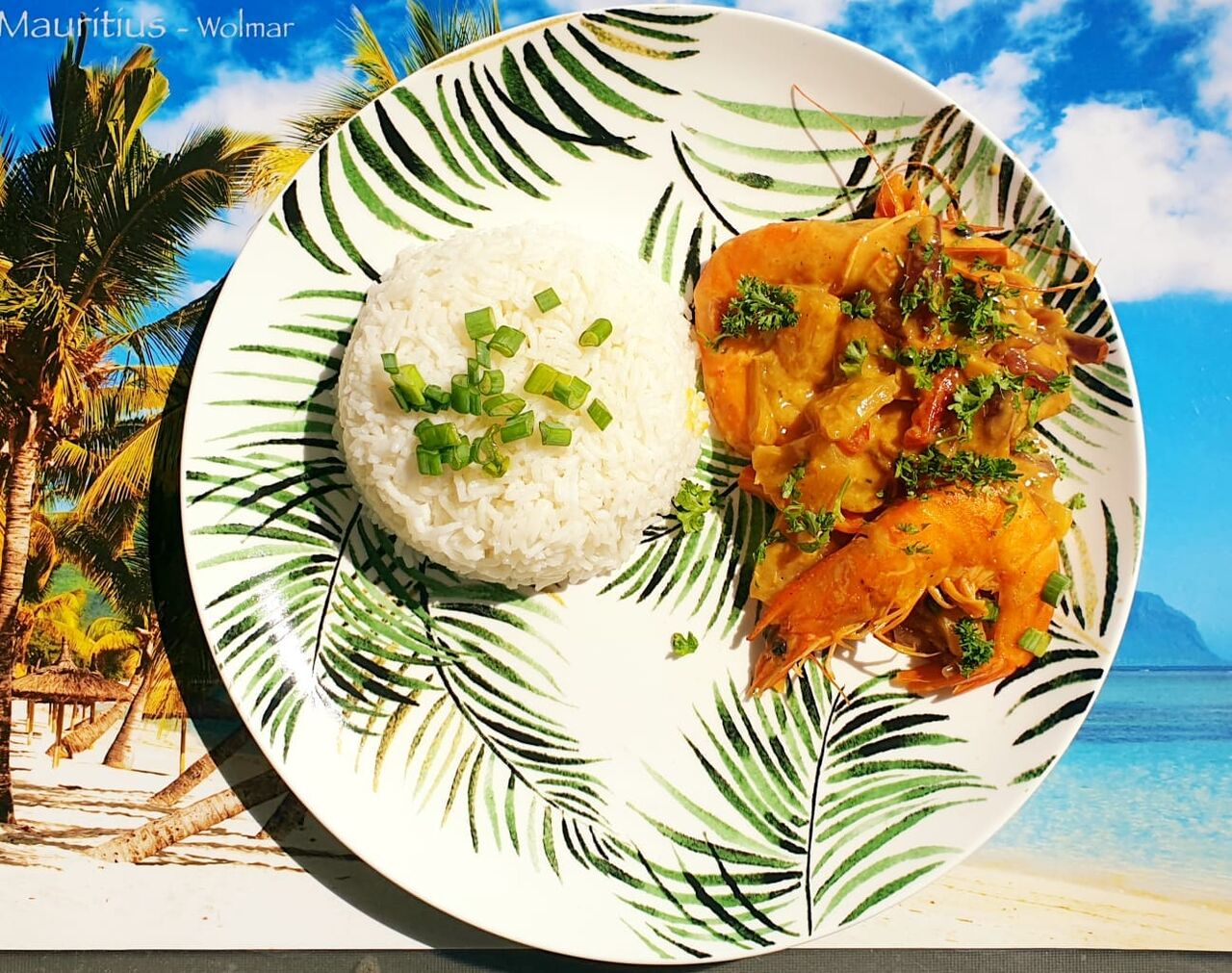 Grandes crevettes sauce coco ananas, riz basmati