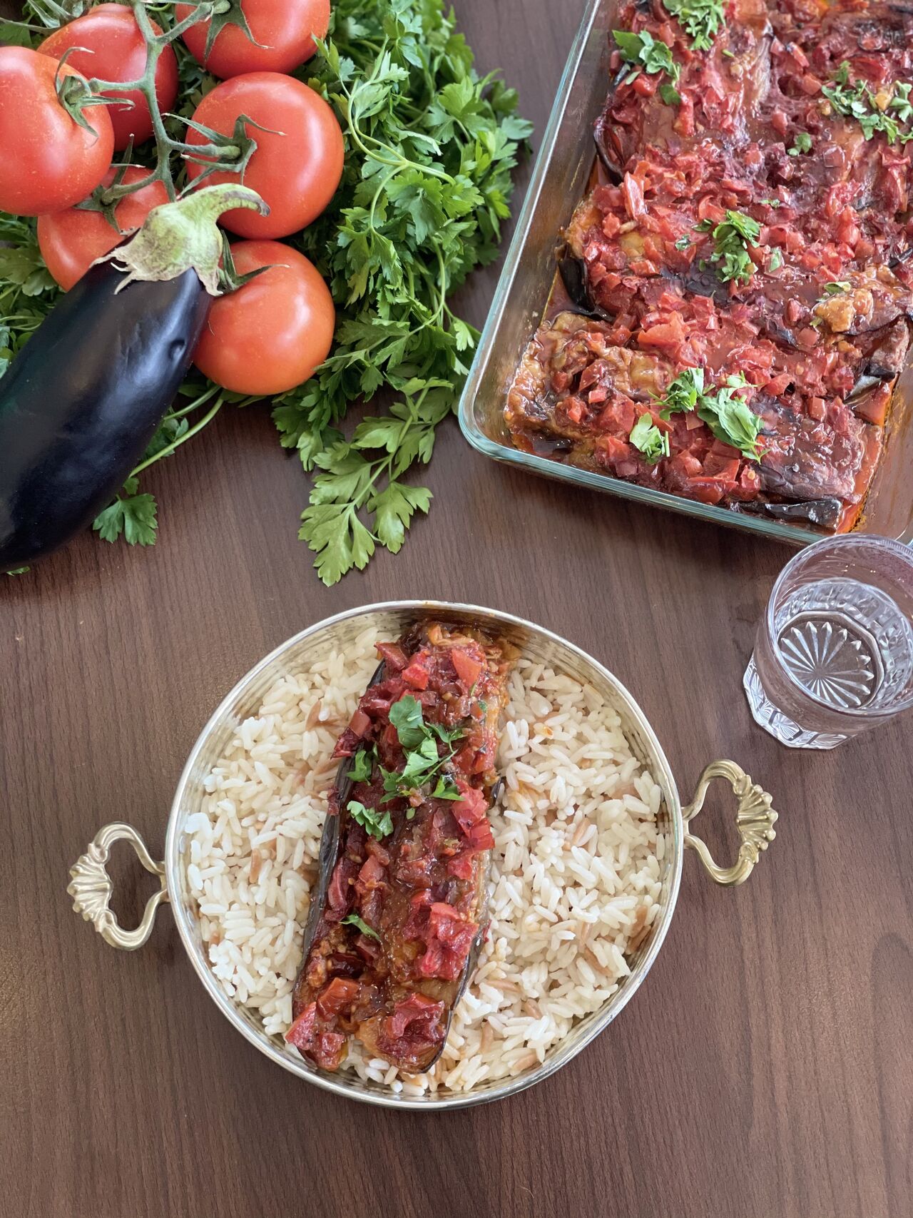 Gefüllte Aubergine mit Reis