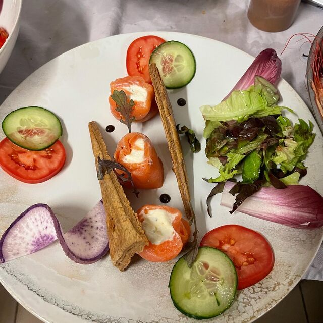 Bigoudene de chèvre et truite fumée 