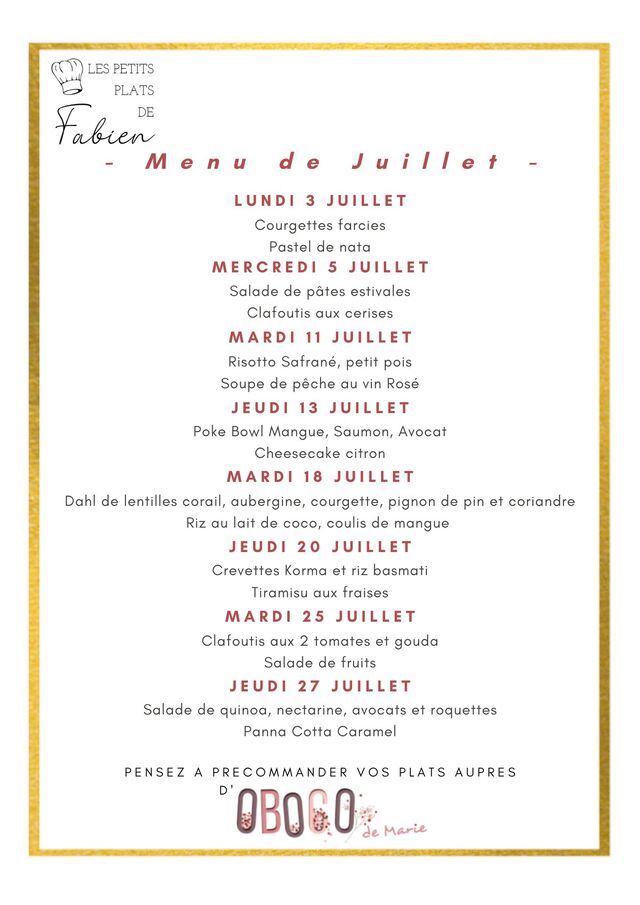 Menu Juillet