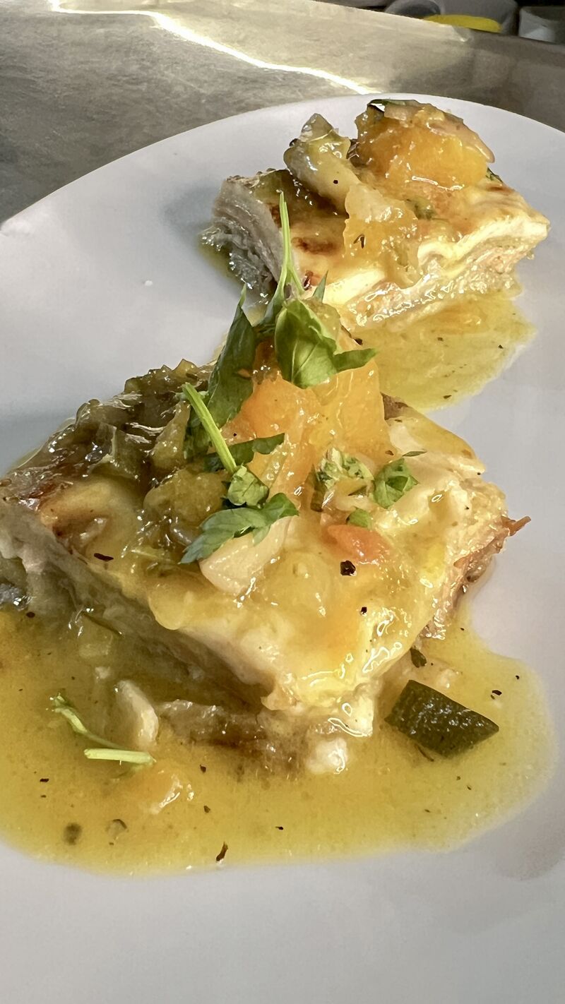 Tapa de lasaña de berenjena y salmón
