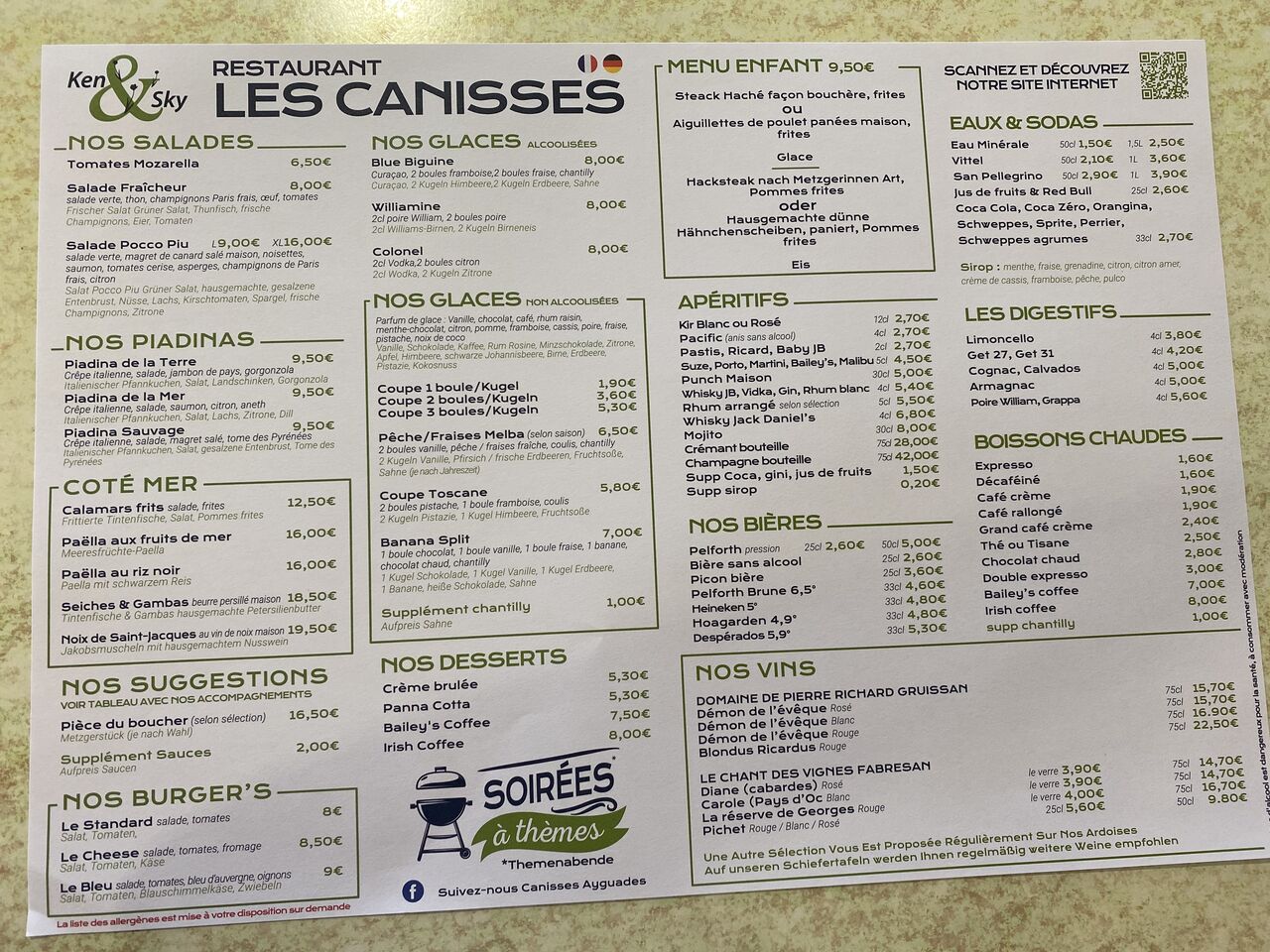 Notre carte 2021 produit frais d’où cette petite carte mais suggestion sur ardoise 