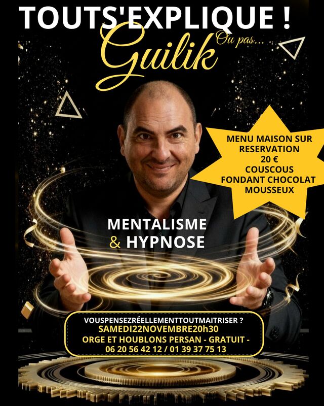 Soirée hypnose et mentalisme samedi 22 novembre