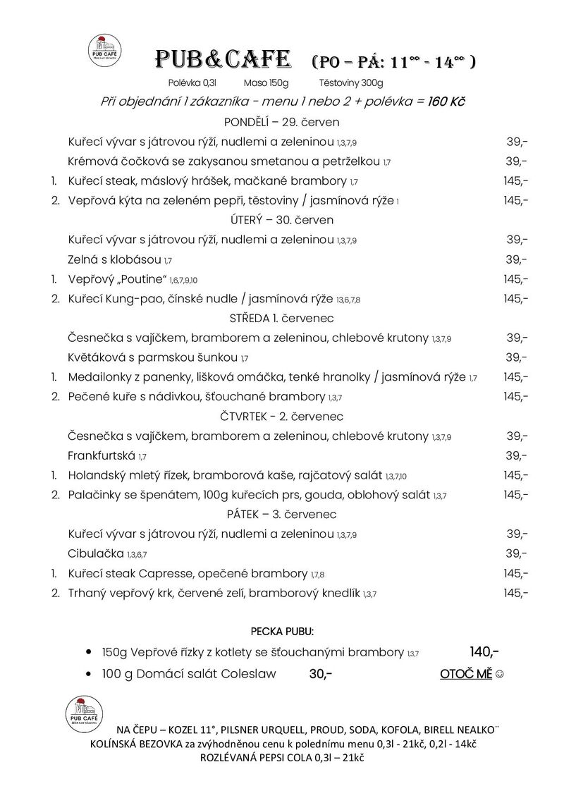 Denní menu od 29. ČERVNA