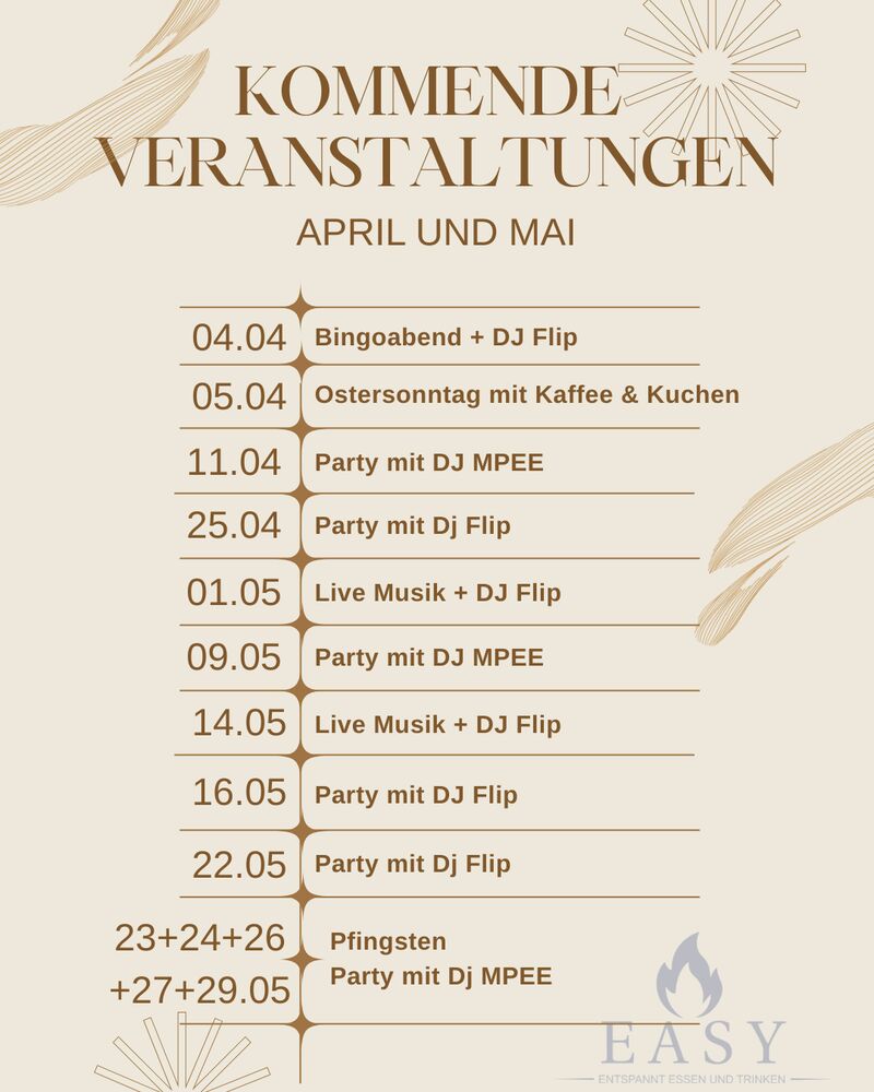 kommende Events im April und Mai