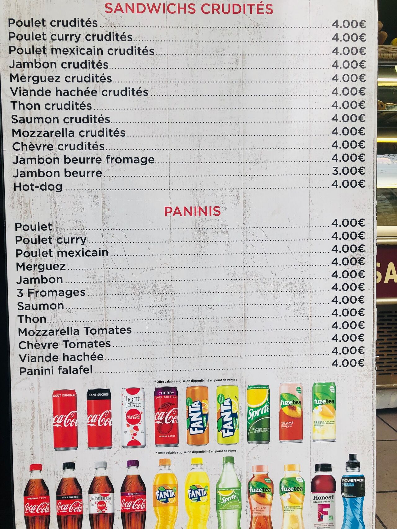 Sandwichs et Paninis aux choix 