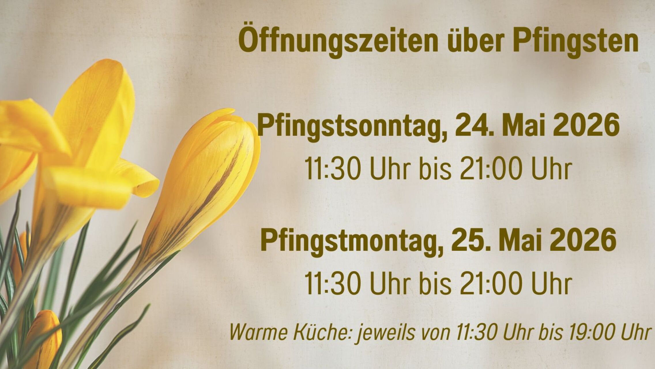 Öffnungszeiten über Pfingsten