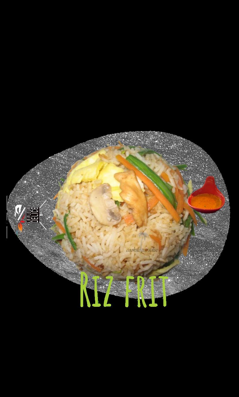 Riz frit riz:parfume cuite dans cuiseur de riz sauté dans sa sauce soja ainsi que  c'est  légumes ,poulet ,boeuf, crevette 