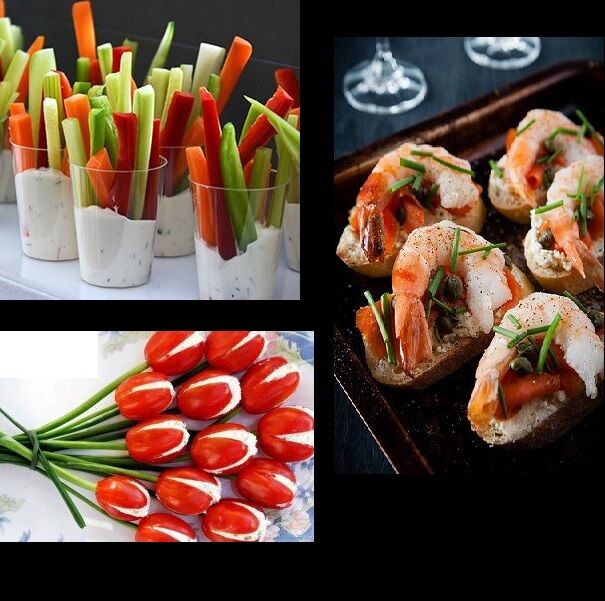 Palitos de verdura y queso azul
Tomates cherry con cebollino y queso
Montadito de langostino, salmón y alcaparras