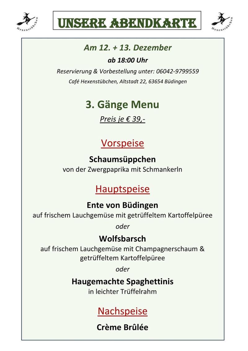 Abendkarte 12.12 & 13.12