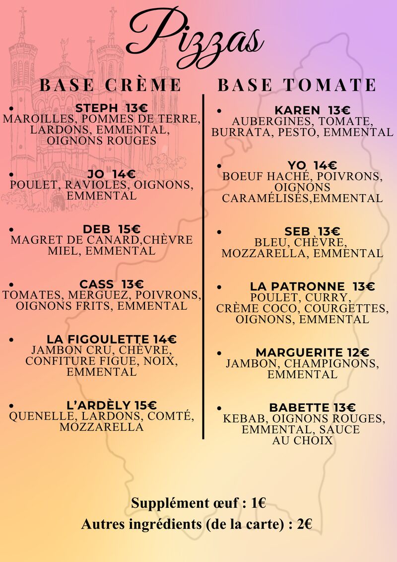 La carte des Pizzas